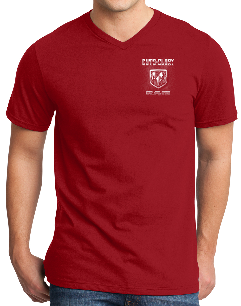 Mens Dodge Ram Logo Pocket Print V-Neck T-Shirt 